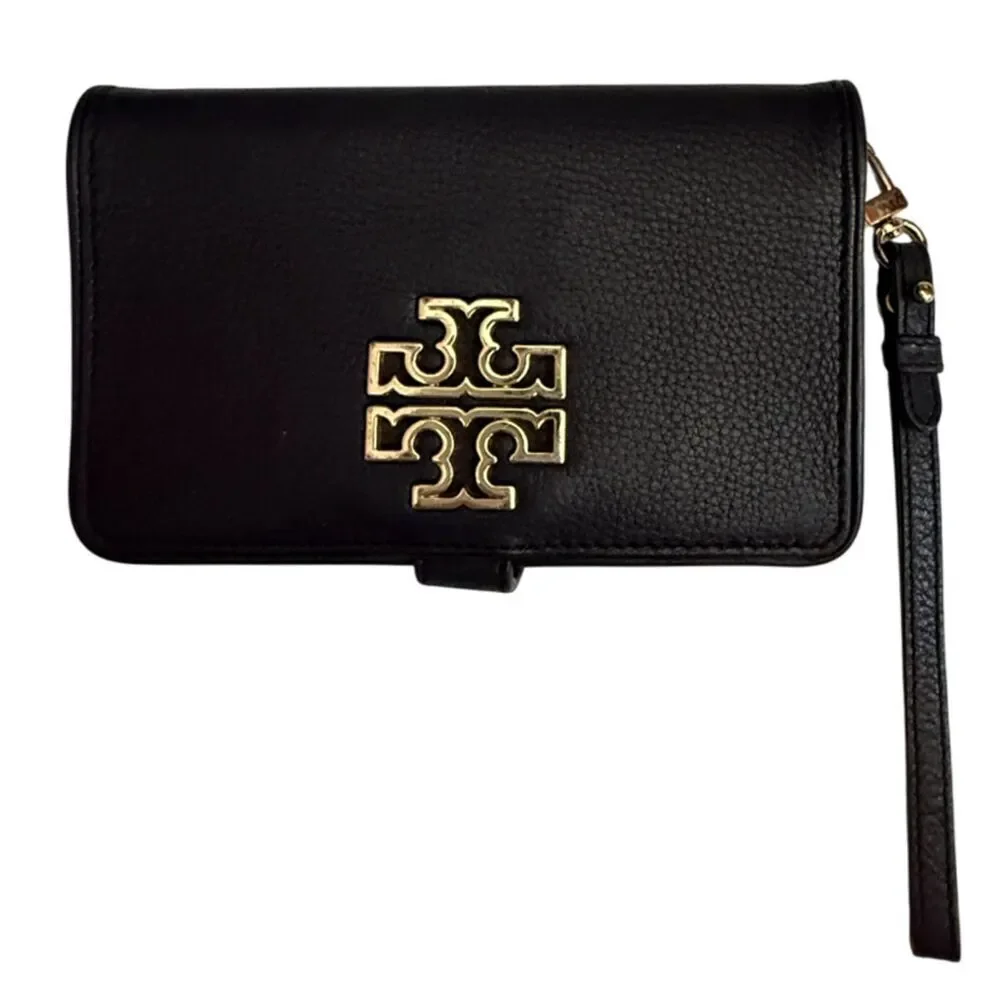 Tory Burch Black Leather Wristlet Wallet Clutch